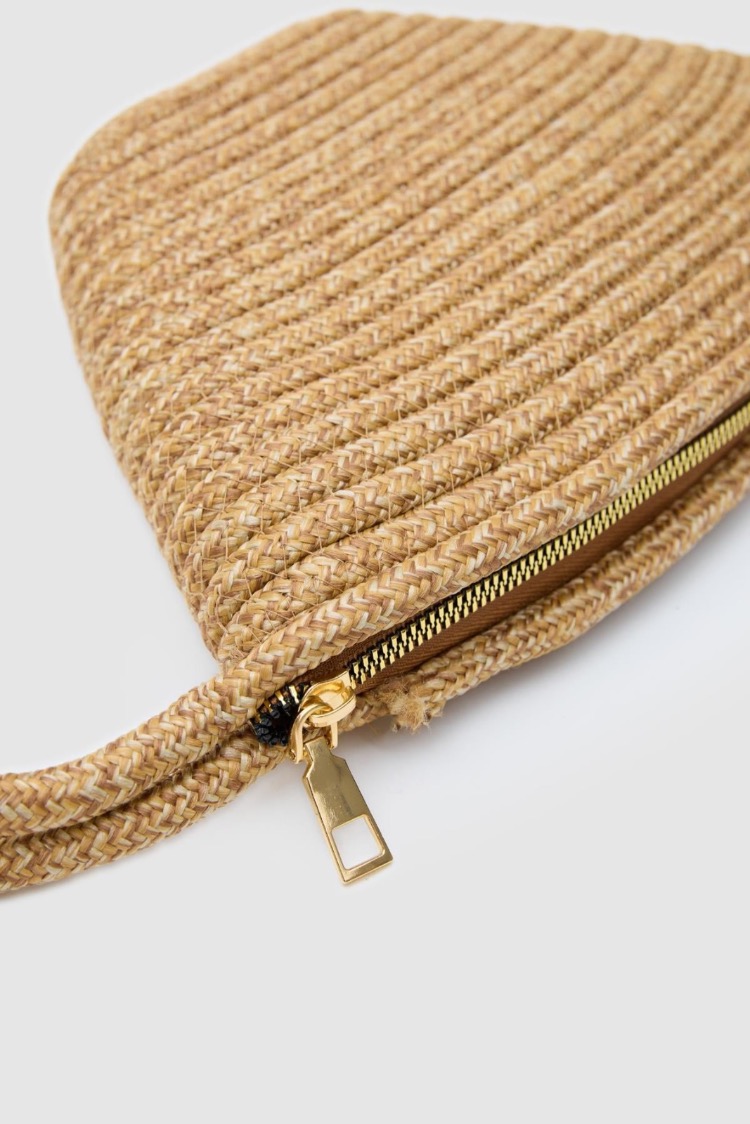 Handmade Hasır Clutch Çanta Vizon