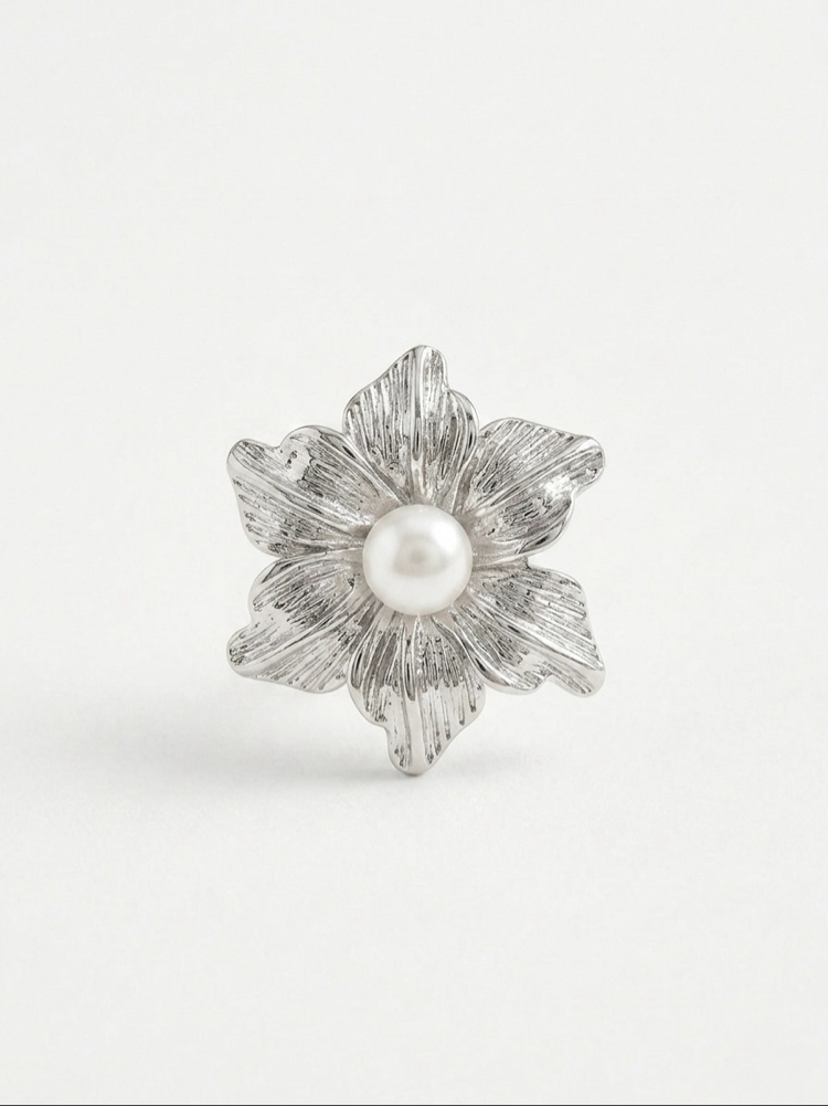 Çelik Silver Pearl Blossom Küpe