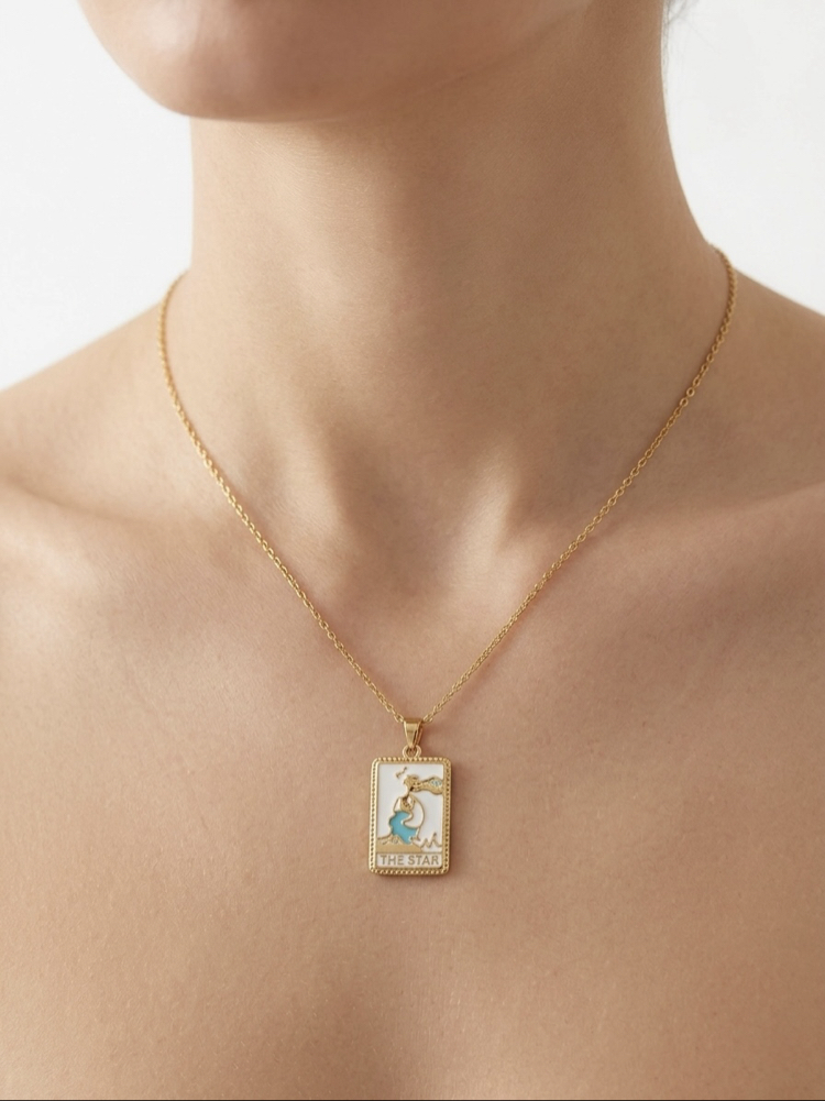 Çelik Gold The Star Tarot Kolye