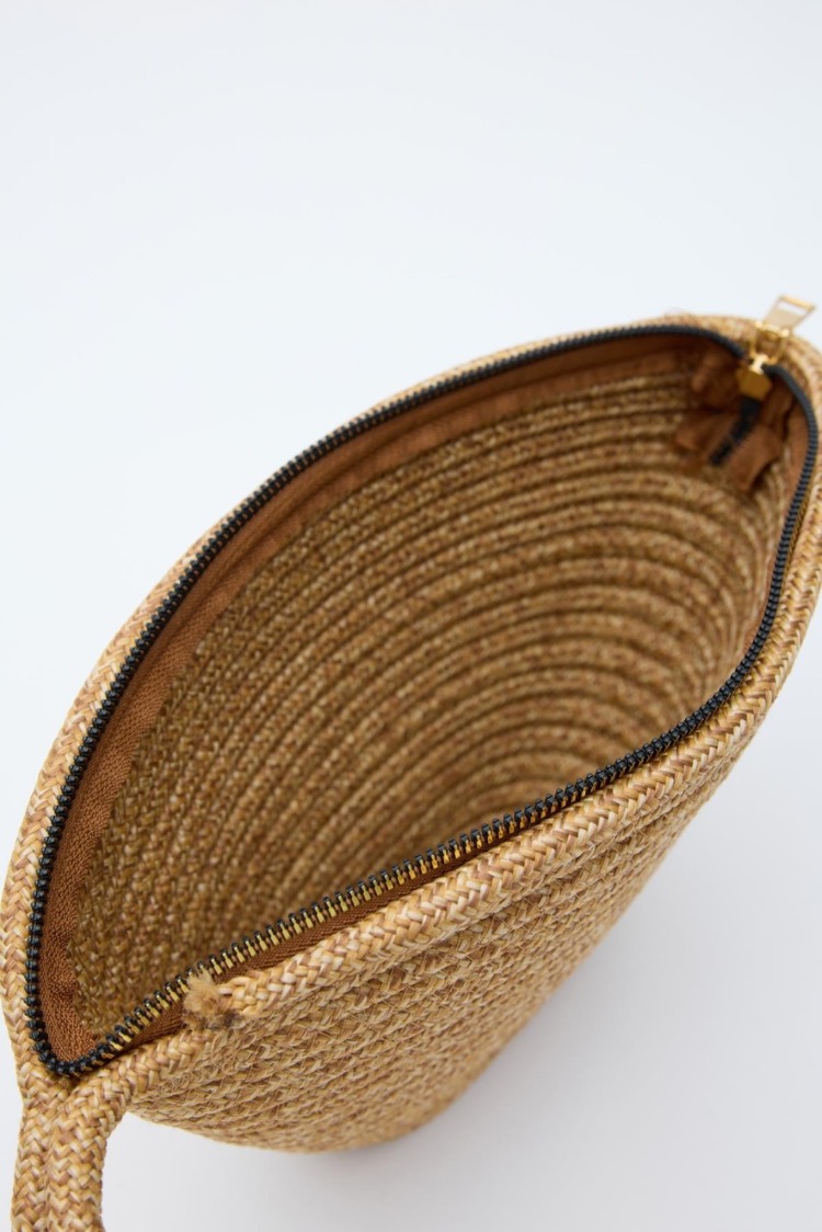 Handmade Hasır Clutch Çanta Vizon