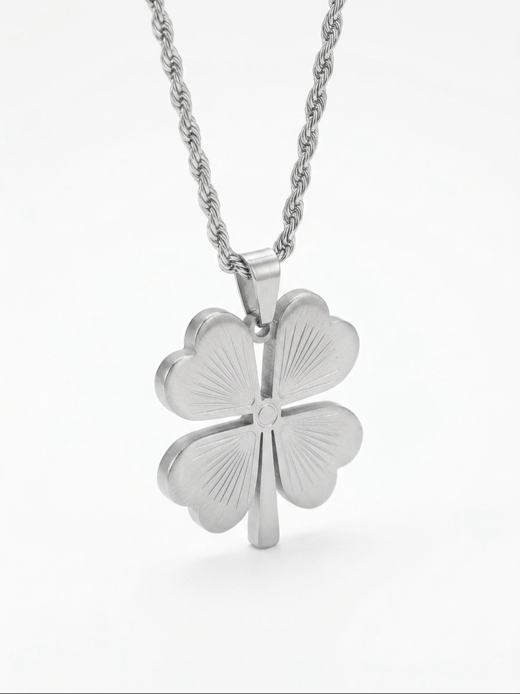 Burgu Zincir Silver Çelik Yonca Kolye (60cm)  