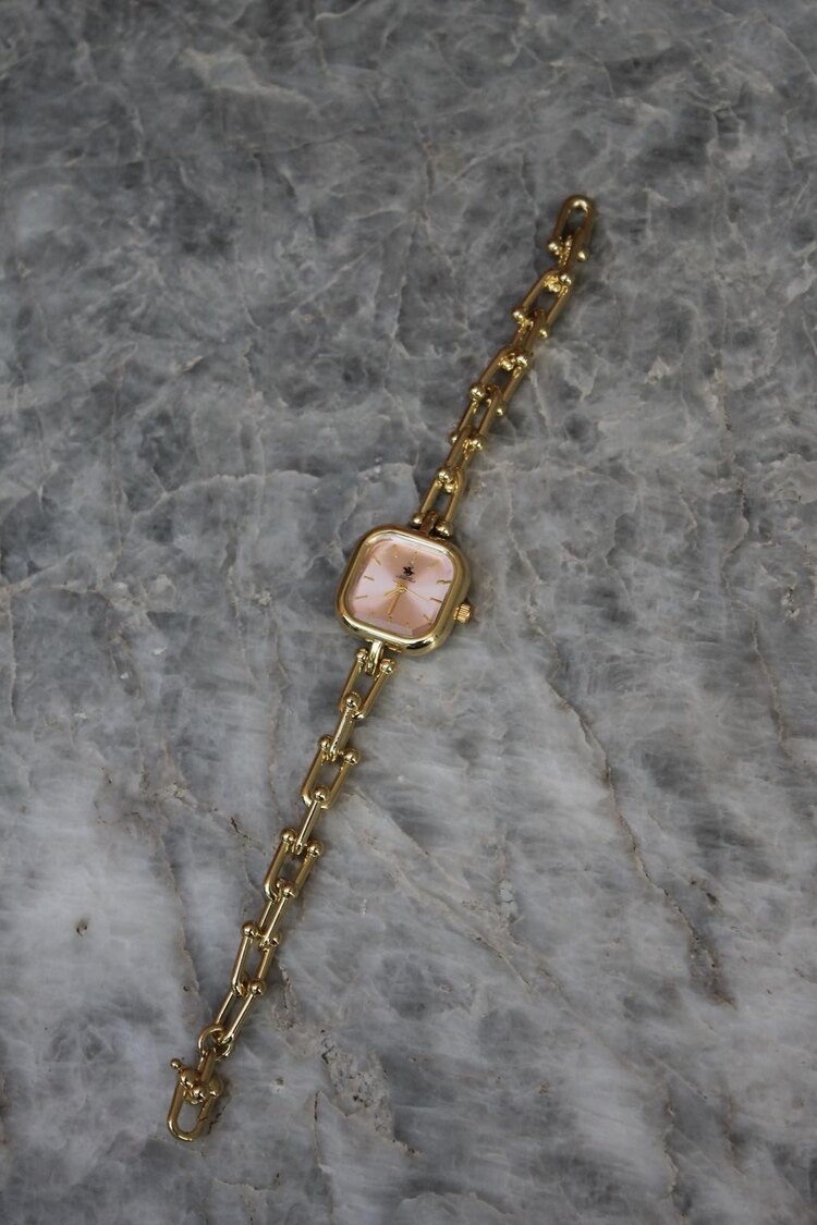 Luna Gold Pembe Kare Kadranlı Çelik Kadın Saat