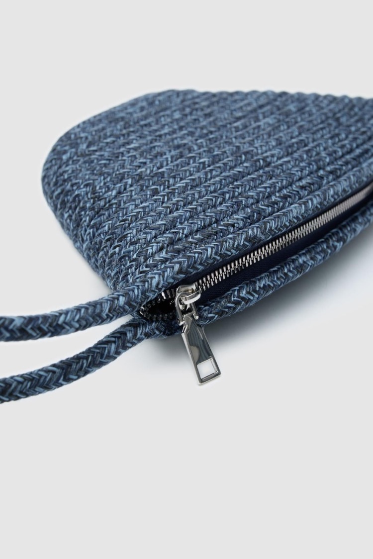 Handmade Hasır Clutch Çanta Lacivert