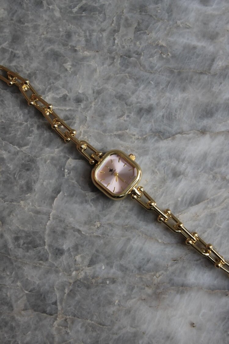 Luna Gold Pembe Kare Kadranlı Çelik Kadın Saat