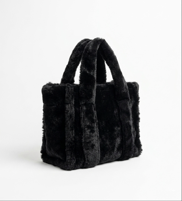 Soft Luxe Peluş- Siyah Tote Çanta