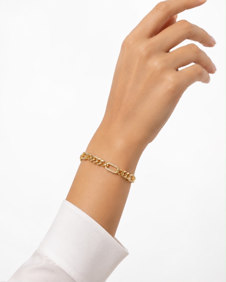 Kadın Gold Renk Zirkon Taşlı Oval Halkalı Zincir Bileklik