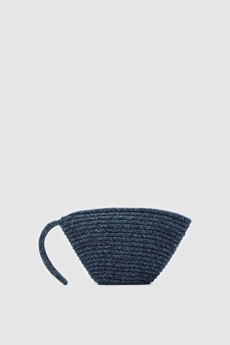 Handmade Hasır Clutch Çanta Lacivert