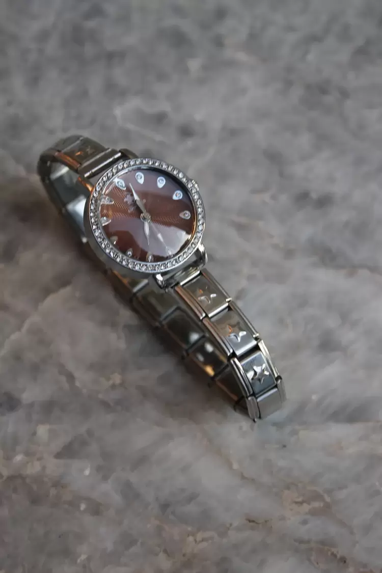 Çelik Silver Yuvarlak Taşlı Star Nomi Charm Kadın Saat