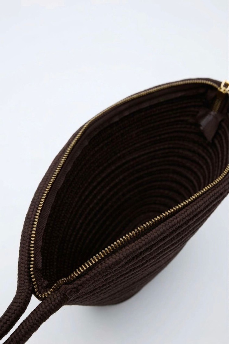 Handmade Hasır Clutch Çanta Acı Kahve