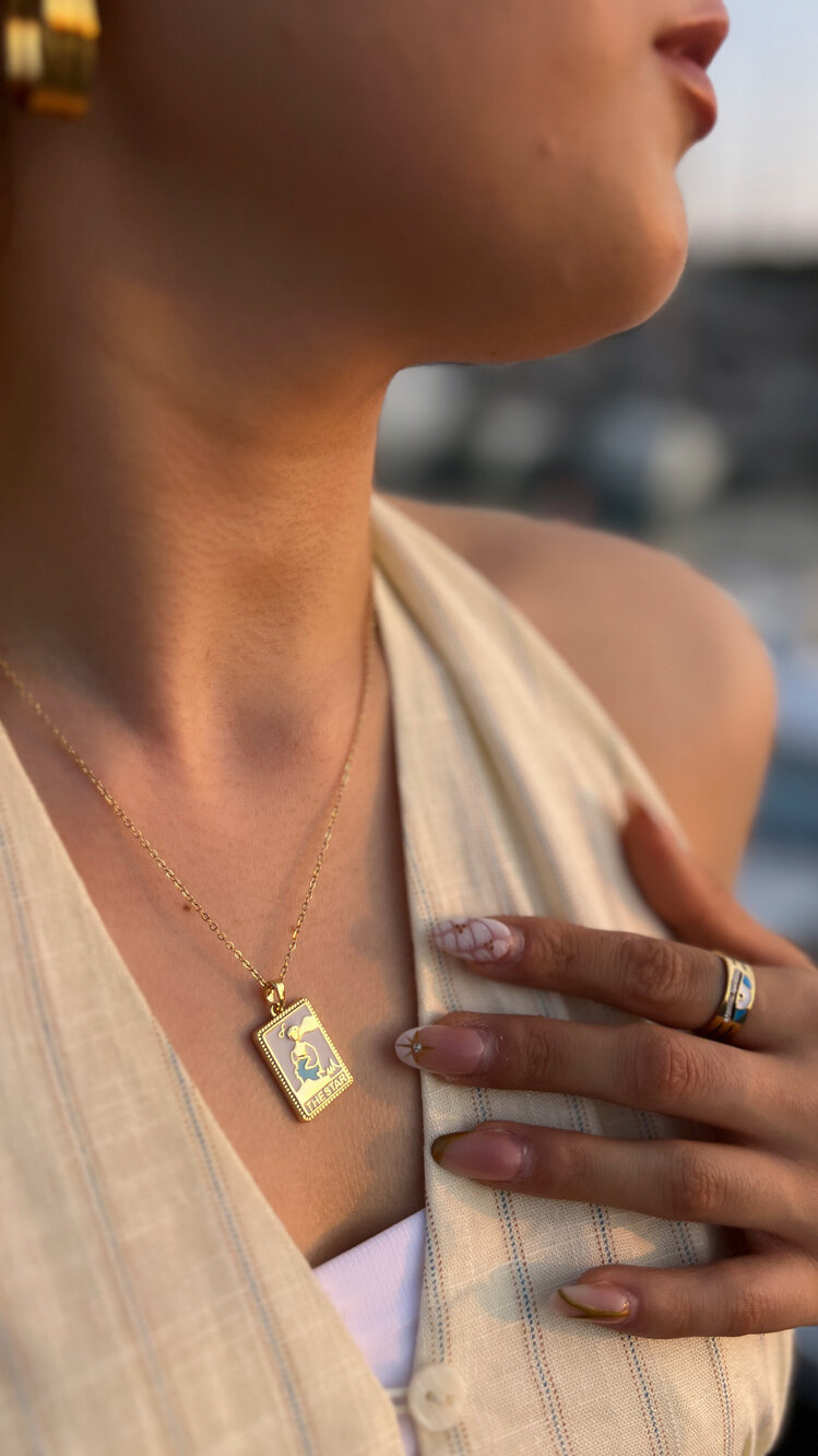 Çelik Gold The Star Tarot Kolye