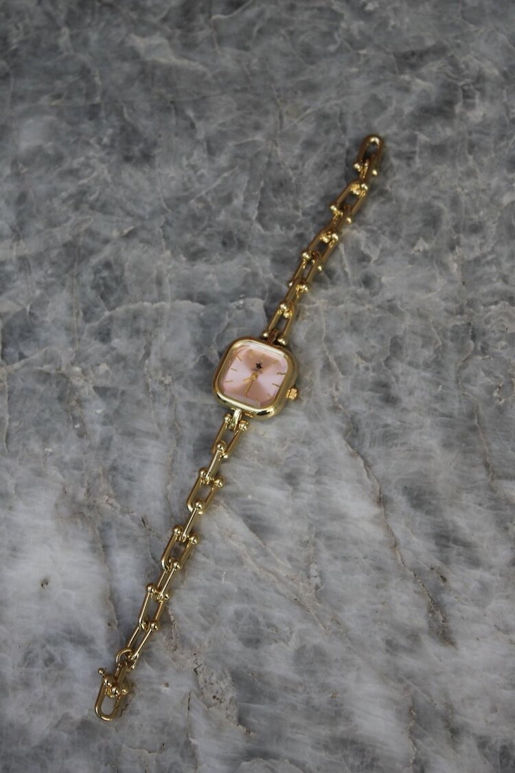 Luna Gold Pembe Kare Kadranlı Çelik Kadın Saat