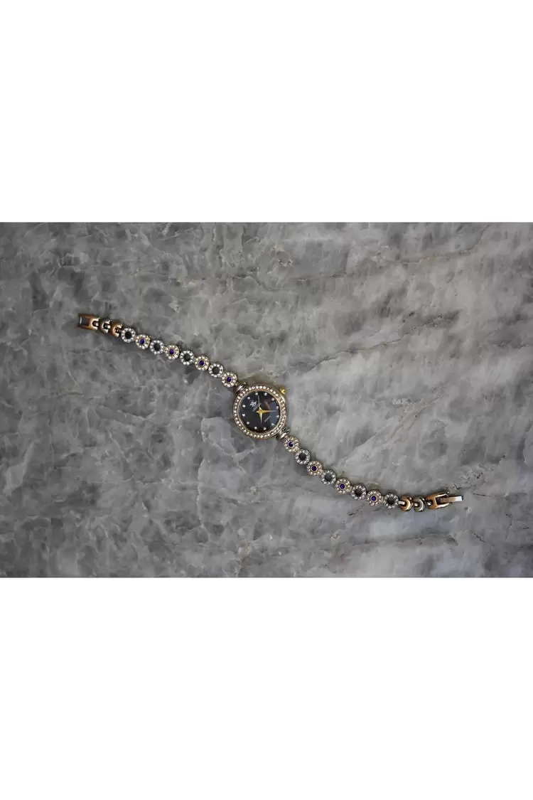Bella Rosa Blue Oval Taşlı Gold Detaylı Kadın Saat