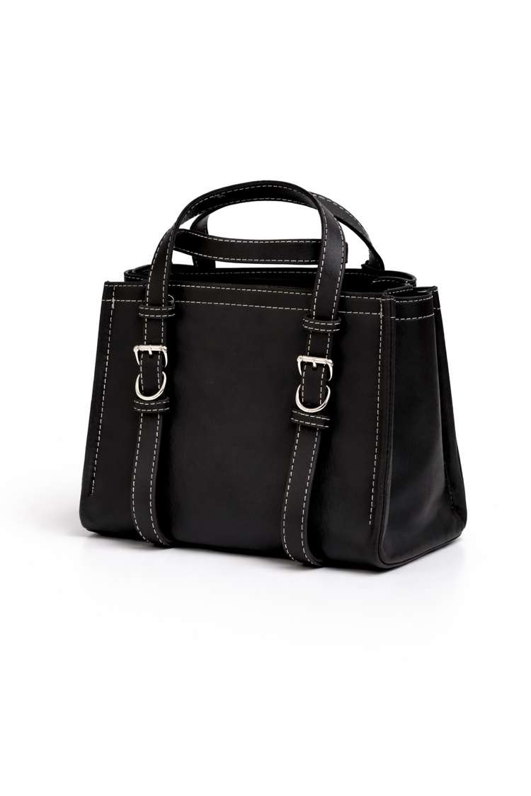 Ivy | Siyah Dikiş Detaylı Tote Çanta