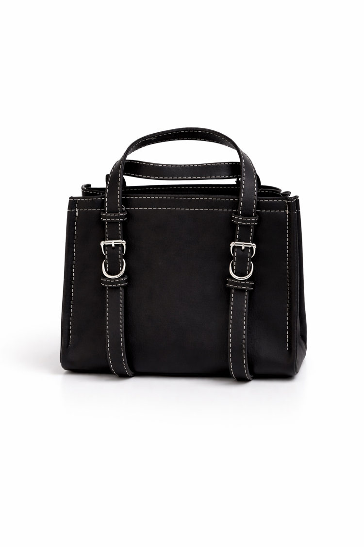Ivy | Siyah Dikiş Detaylı Tote Çanta