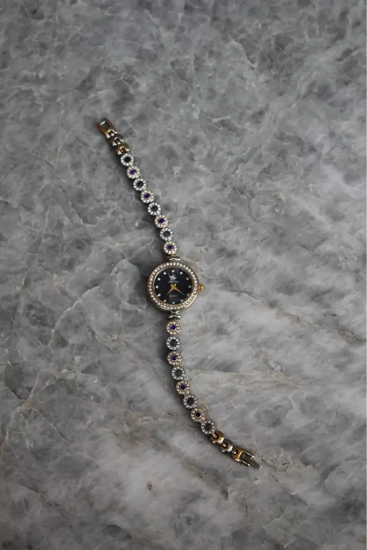 Bella Rosa Blue Oval Taşlı Gold Detaylı Kadın Saat