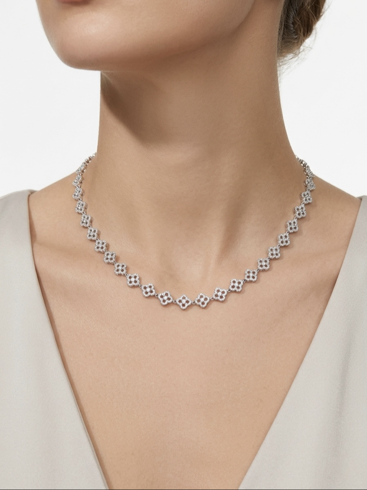 VIP | Mini silver taşlı yonca kolye