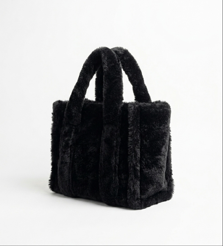 Soft Luxe Peluş- Siyah Tote Çanta