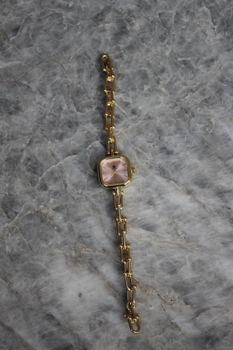 Luna Gold Pembe Kare Kadranlı Çelik Kadın Saat