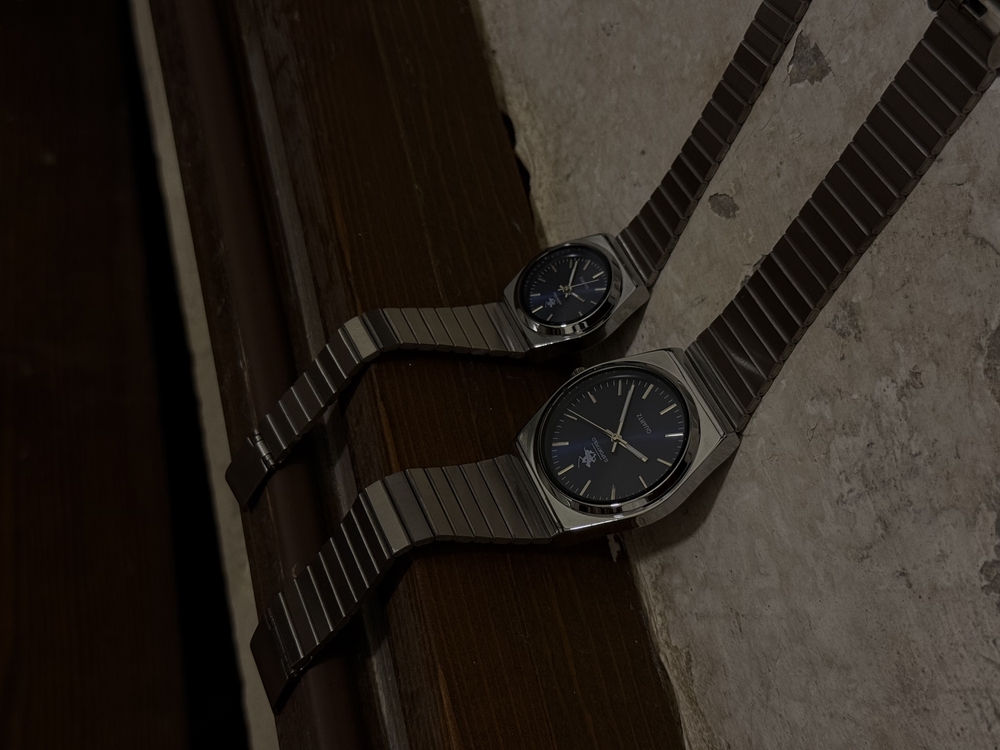 Silver&Blue Quartz Couple Watch – Unisex Paslanmaz Çelik Saat Seti
