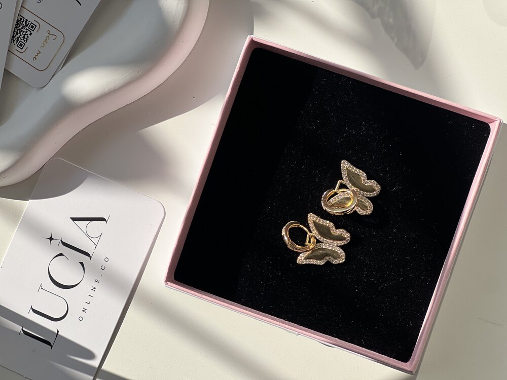 Çelik | Gold Shiny Mariposa Küpe