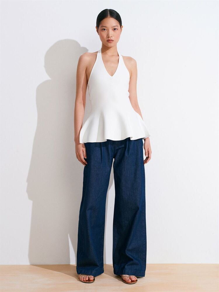 Halter Yaka Triko Bluz