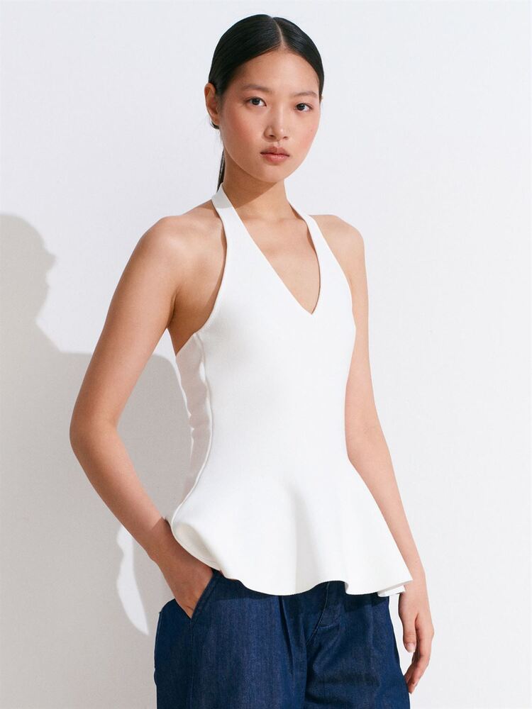 Halter Yaka Triko Bluz
