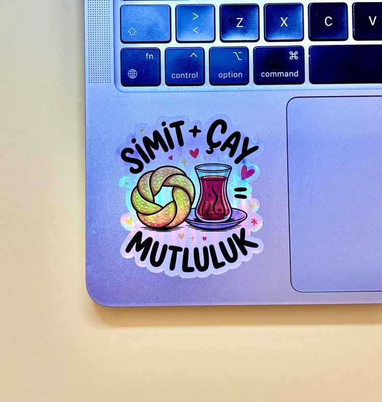 Simit + Çay Mutluluk - 8 Adet Holografik Suya Dayanıklı Sticker