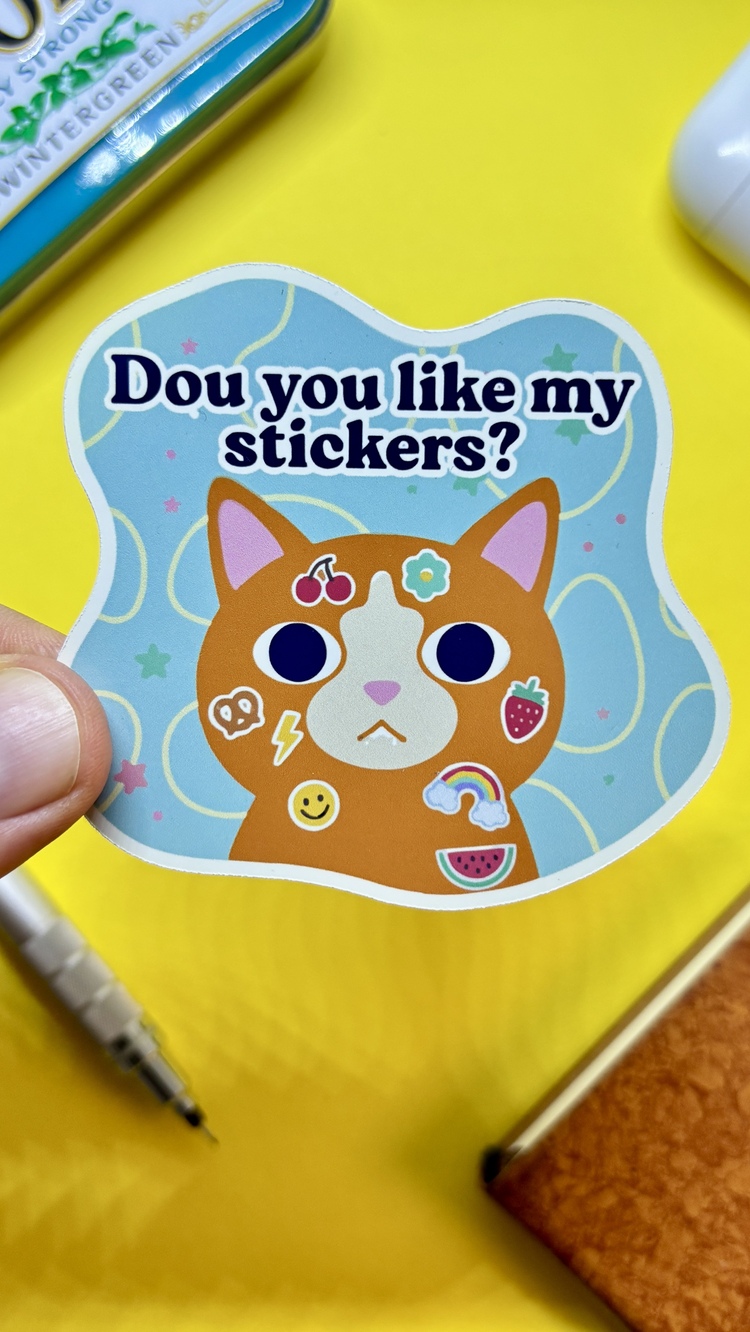 “Do You Like My Stickers?” Kedili Sticker – Dayanıklı ve Premium Kalite Malzeme -  8'li SET