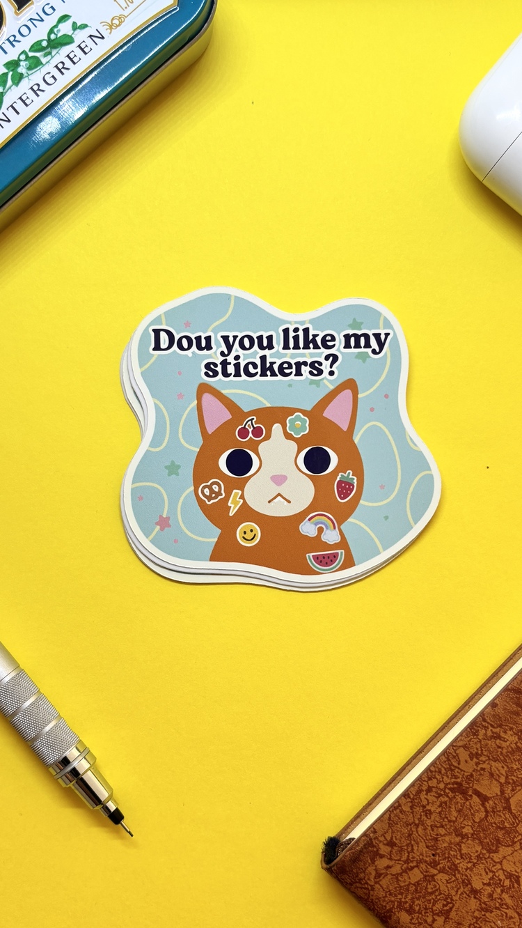 “Do You Like My Stickers?” Kedili Sticker – Dayanıklı ve Premium Kalite Malzeme -  8'li SET