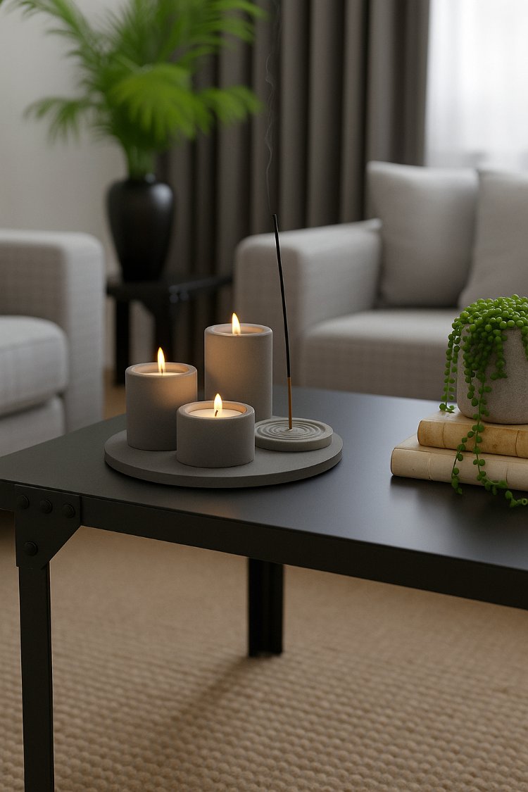 5 Parça Dekoratif Tepsi, Tealight Mumluk, Tütsü tutucu