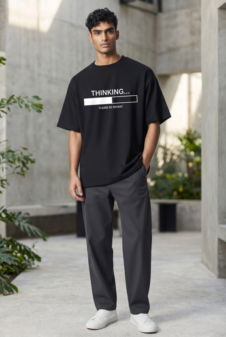 Lumora Oversize Unisex Baskılı Tişört %100 Pamuk Premium Streetwear – Thinking