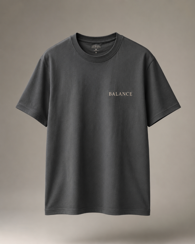 Lumora Oversize Unisex Baskılı Tişört - Balance Minimal Tasarım - Vintage Gri