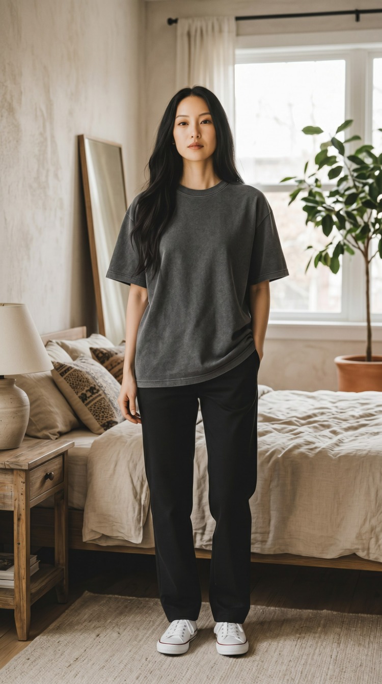 Lumora Basic Oversize Gri Tişört %100 Pamuk Premium Unisex Basic Streetwear