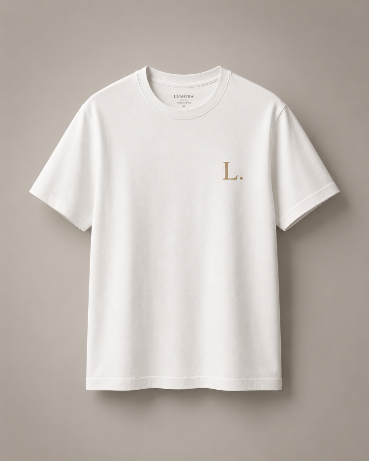 Lumora Oversize Unisex Baskılı Tişört - Signature L Minimal Logo Tasarım - Beyaz