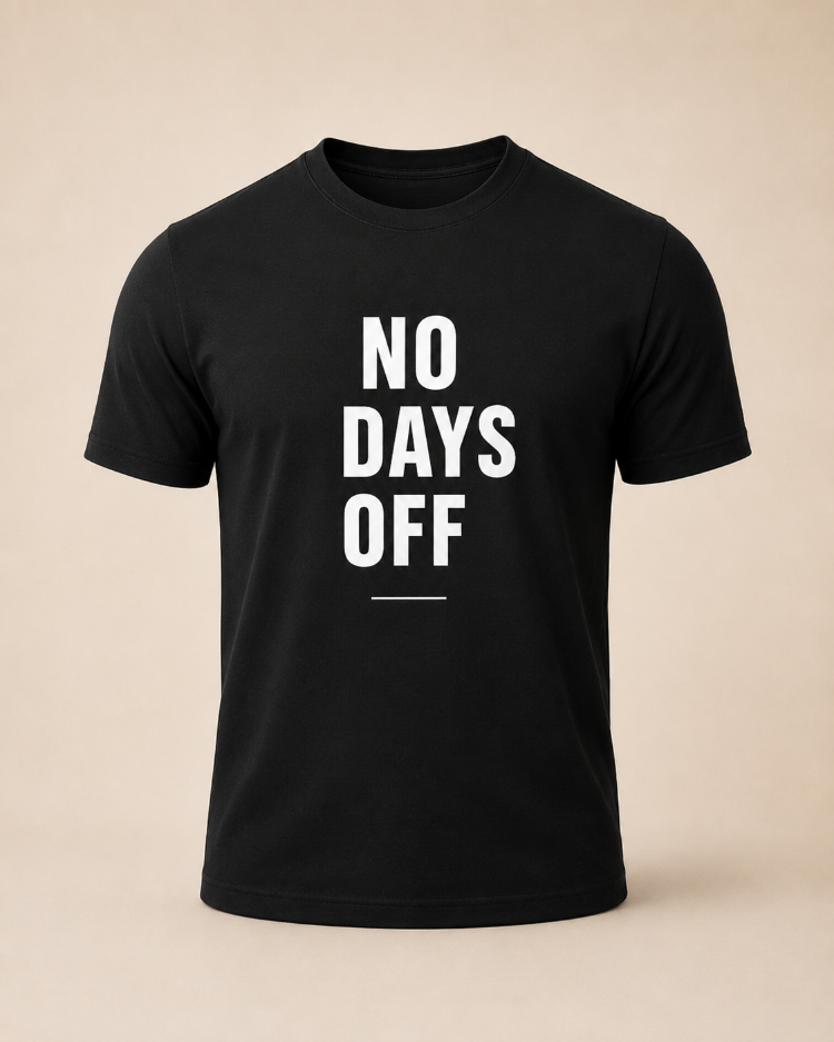Lumora Oversize Unisex Baskılı Tişört - No Days Off Motivasyon Tasarım - Siyah