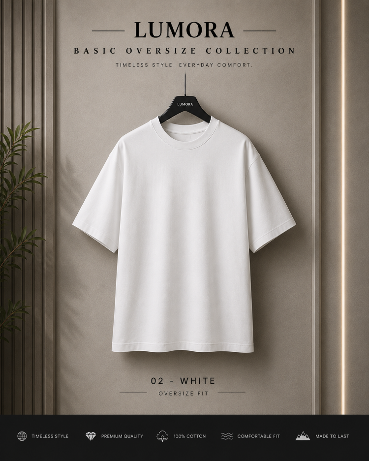 Lumora Basic Oversize Beyaz Tişört %100 Pamuk Premium Unisex Basic Streetwear