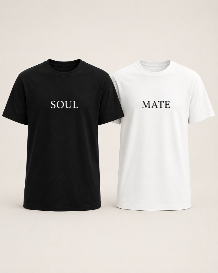 Lumora Couple Collection Oversize Unisex Çift Tişörtü - Soul / Mate Tasarım - Siyah & Beyaz