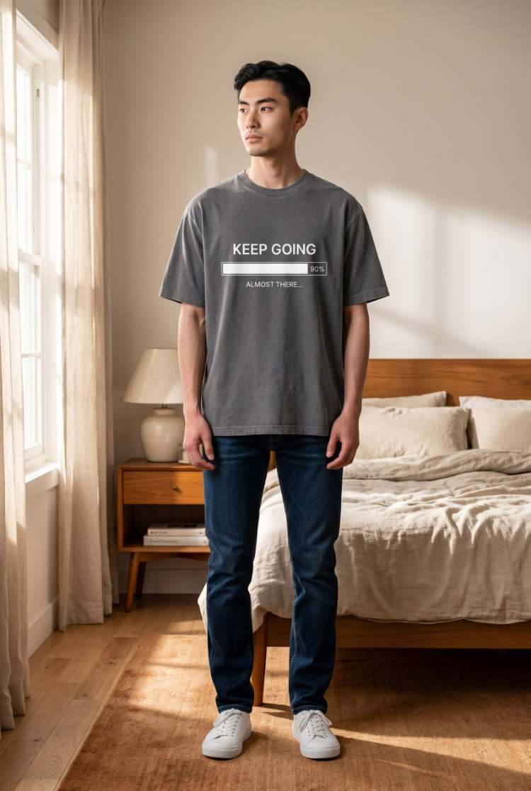 Lumora Oversize Unisex Baskılı Tişört %100 Pamuk Premium Streetwear – Keep Going