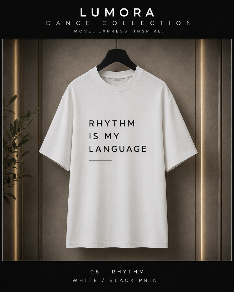 Lumora Oversize Unisex Minimal Baskılı Tişört %100 Pamuk – Rhythm Is My Language