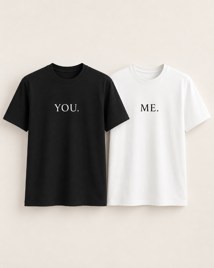 Lumora Couple Collection Oversize Unisex Çift Tişörtü - You / Me Tasarım - Siyah & Beyaz