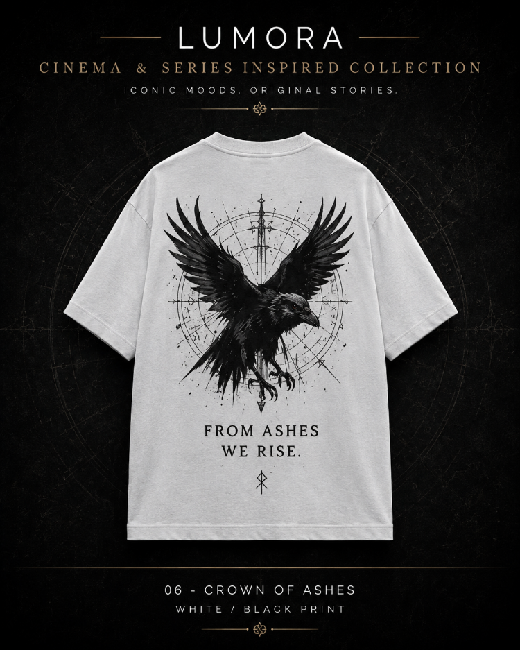 Lumora Oversize Unisex Grafik Baskılı Tişört %100 Pamuk Premium Streetwear – Crown of Ashes
