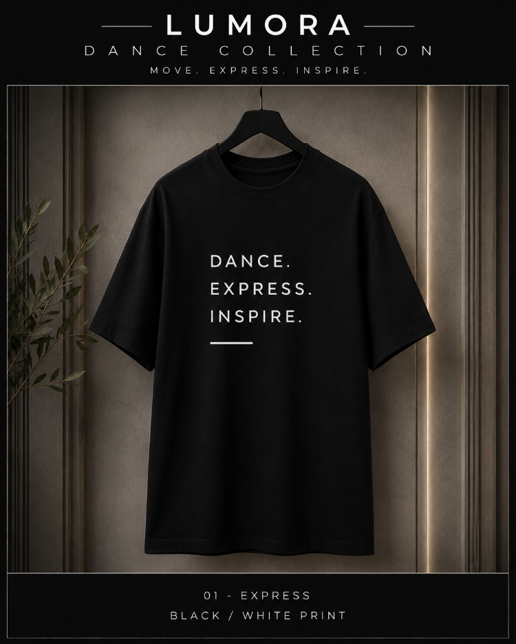 Lumora Oversize Unisex Minimal Baskılı Tişört %100 Pamuk – Dance. Express. Inspire