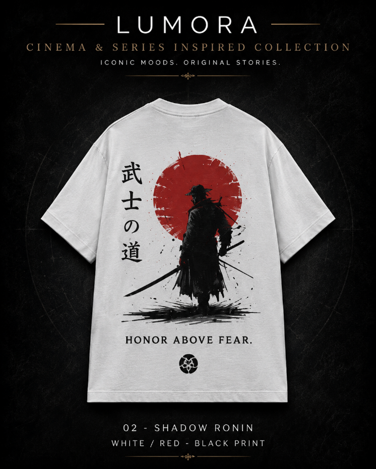 Lumora Oversize Unisex Grafik Baskılı Tişört %100 Pamuk Premium Streetwear – Shadow Ronin