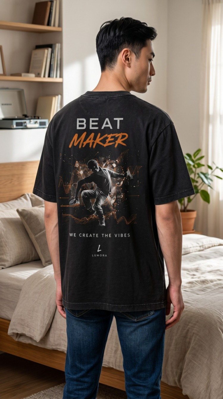 Lumora Oversize Unisex Grafik Baskılı Tişört %100 Pamuk  Streetwear – Beat Maker