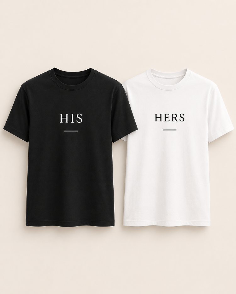 Lumora Couple Collection Oversize Unisex Çift Tişörtü - His / Hers Tasarım - Siyah & Beyaz