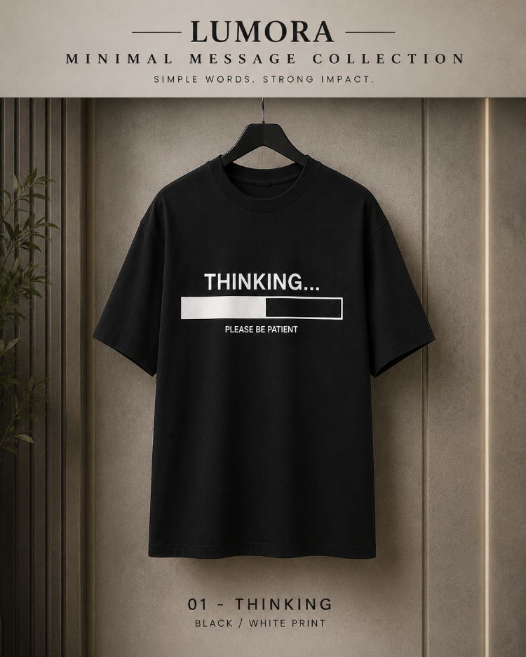 Lumora Oversize Unisex Baskılı Tişört %100 Pamuk Premium Streetwear – Thinking