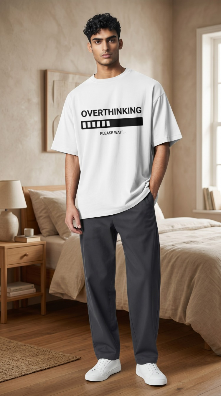 Lumora Oversize Unisex Baskılı Tişört %100 Pamuk Premium Streetwear – Overthinking