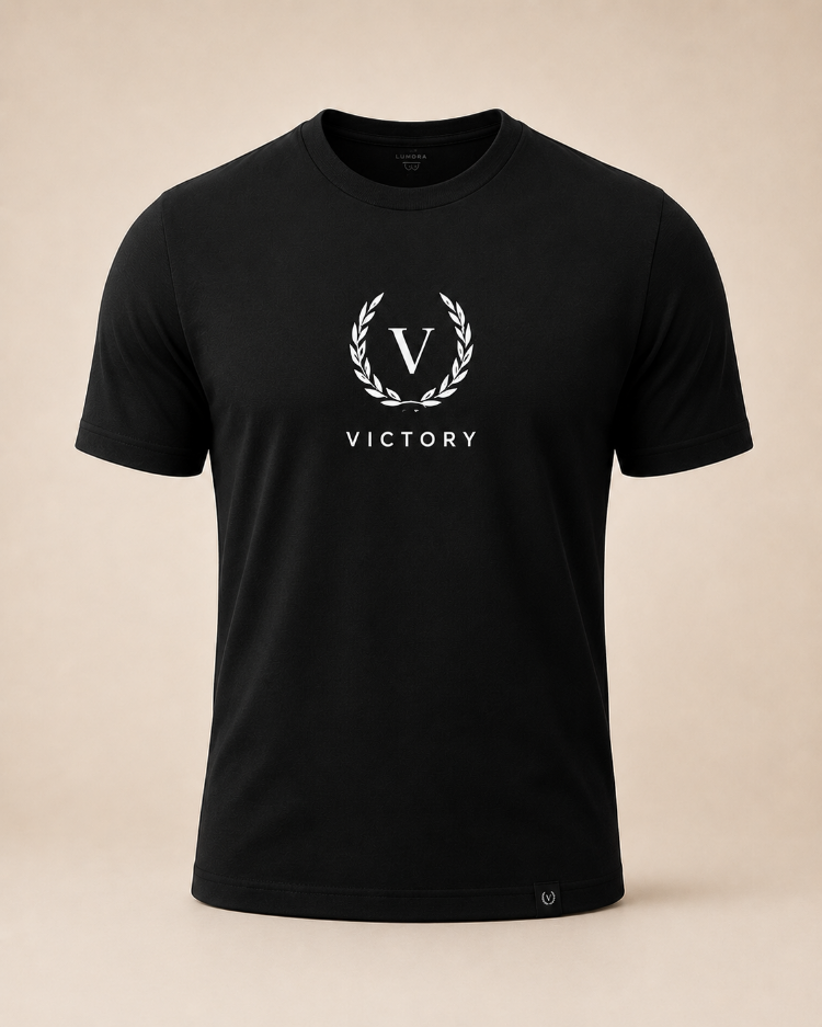 Lumora Oversize Unisex Baskılı Tişört - Victory Minimal Gym Tasarım - Siyah