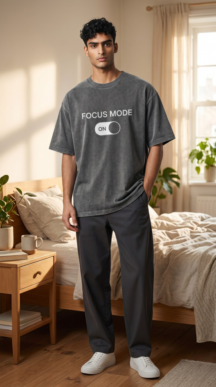 Lumora Oversize Unisex Baskılı Tişört %100 Pamuk Premium Streetwear – Focus Mode