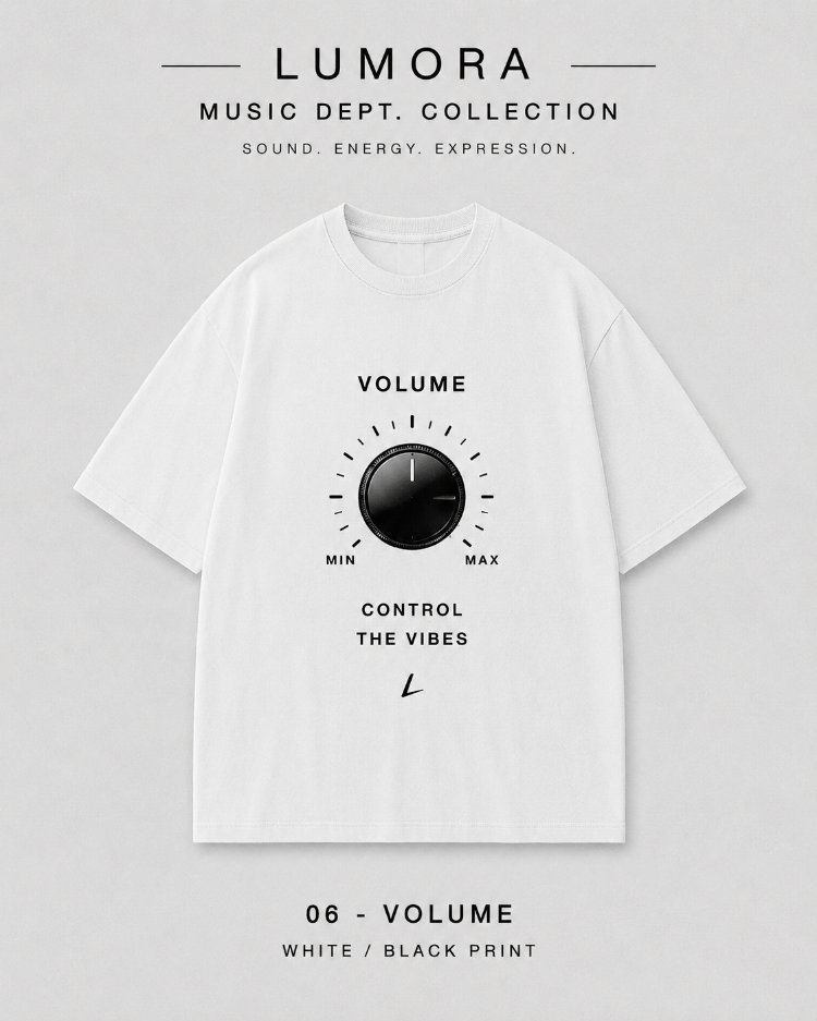 Lumora Oversize Unisex Müzik Temalı Baskılı Tişört %100 Pamuk – Volume Control Th